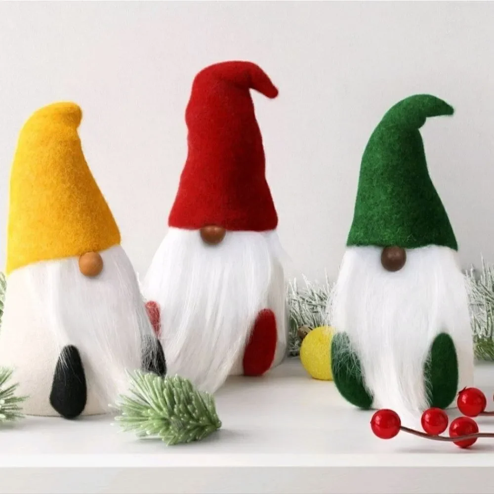 3pc Felted Wool Christmas Gnome Figurine Set - Wondershop, New
